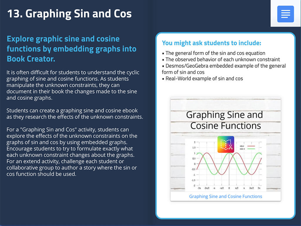 Example page from 13 Math Projects for Book Creator