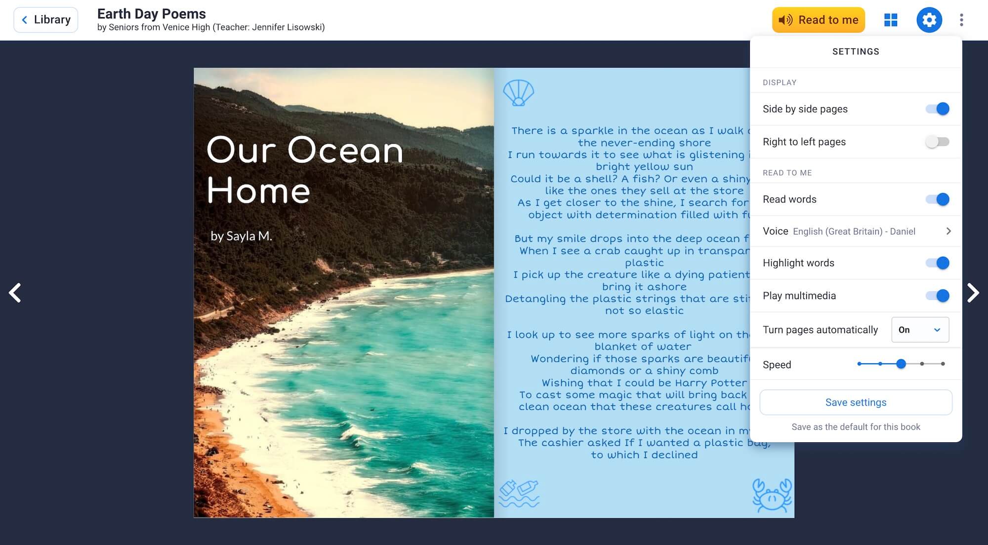 New read mode settings in Book Creator