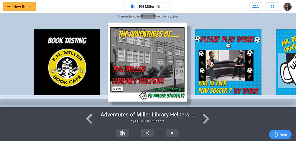 FH Miller library's bookshelf in Book Creator